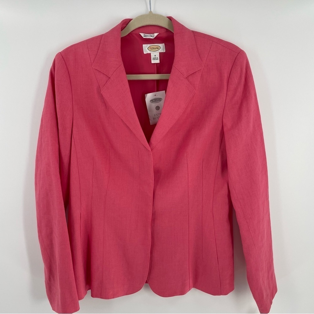 Talbots Vintage Coral Linen Stretch Blend Fully Lined Hidden Button Blazer Work